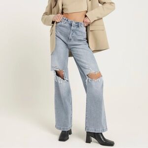 Abrand Jeans A 94 High & Wide Gigi Rip Distressed Knee Denim Jeans Size 27